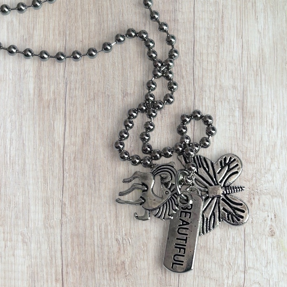 Hand Crafted Necklace BEAUTIFUL Dog Tag Charms Horse Butterfly Tibetan Pendant